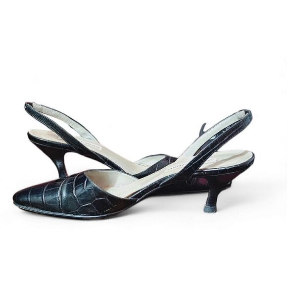 SAKS FIFTH AVENUE black leather square toe slingback 2.5" low heels size 8B - Picture 5 of 15
